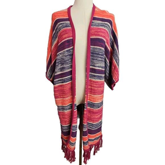 Wrangler Retro‎ Kimono Sweater Fringed Duster Purple orange Blue Long Sm Med - Picture 1 of 3